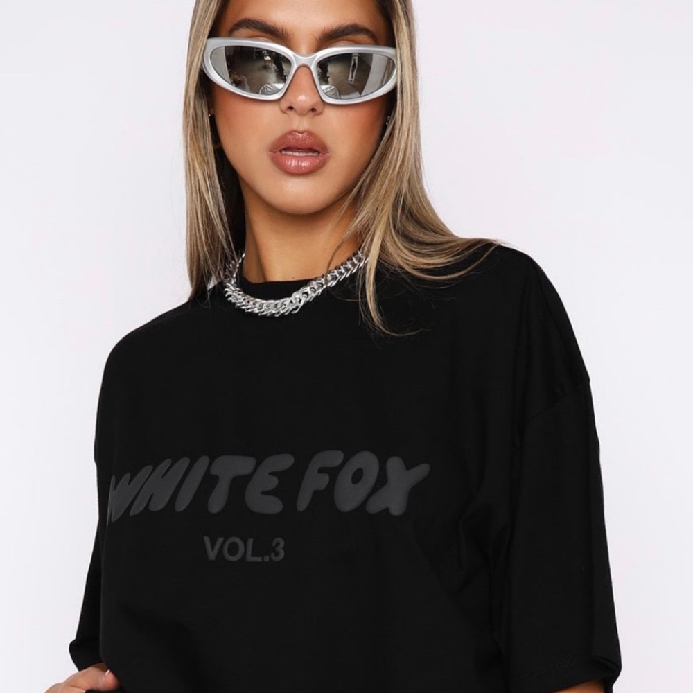 White Fox boutique black on black S/M T-shirt! Brand new and authentic!